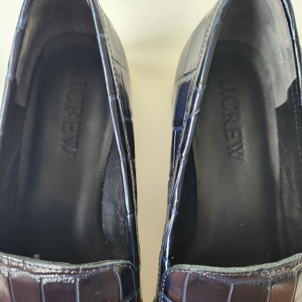 J.Crew Maison Navy Blue Crocodile-Embossed Italian Leather Loafers Work Classy - Picture 6 of 11